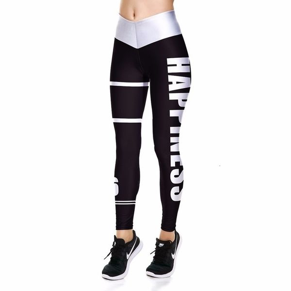 

women summer pants skinny fitness leggings workout casual print happiness black and white letter printing pants