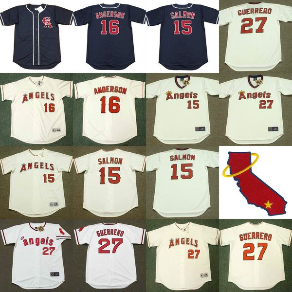 

california 27 mike trout 30 nolan ryan 15 tim salmon 16 garret anderson 27 vladimir guerrero 44 reggie jackson baseball jersey, Black