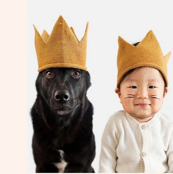 

newborn baby baby hundred-day knitted crown hat hair band wool wool hair band children's crown memorial pstudio pgraphy, Yellow