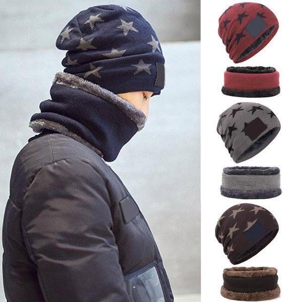 

горячие зимние вязать beanie hat neck warmer шарф набор 2pcs мужчины шерсть подкладка череп cap спорта на открытом воздухе мви-ing, Black