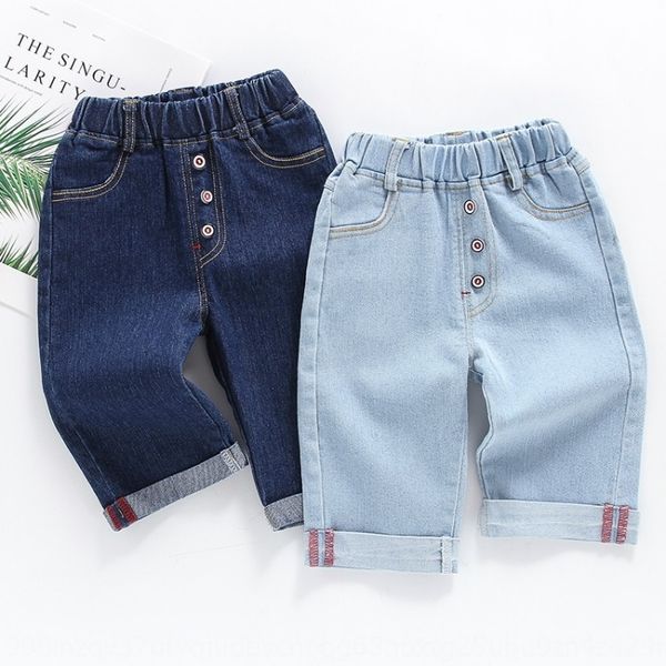 

thin jeans 2020 new three-button ribbon stitching capri pants boys' casual style ribbon children's clothing children's clothi, Blue