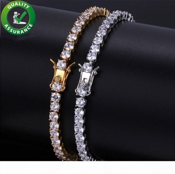 

mens bracelets iced out diamond tennis chain bracelet hip hop jewelry copper material gold silver rose color box clasp cz bangle link 4mm, Golden;silver