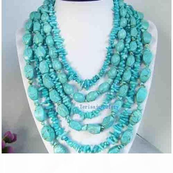 

6rows blue turquoise necklace & earring mixes size turquoise fashion woman's jewelry ing, Silver