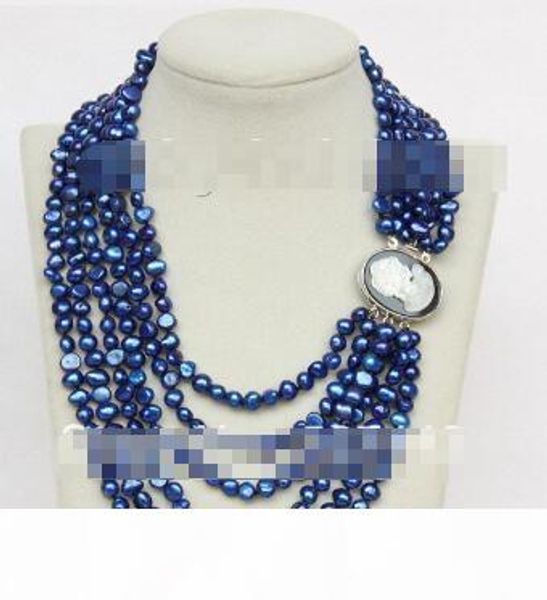 

genuine baroque 16"-21" 6row 7mm blue pearls necklace seashell clasp, Silver