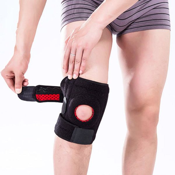 

elbow & knee pads adjustable elastic support brace kneepad patella hole sports safety guard strap for outdoor, Black;gray