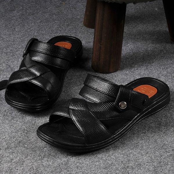 

sandals 2021 mazefeng men genuine leather summer classic shoes soft roman comfortable walking footwear, Black