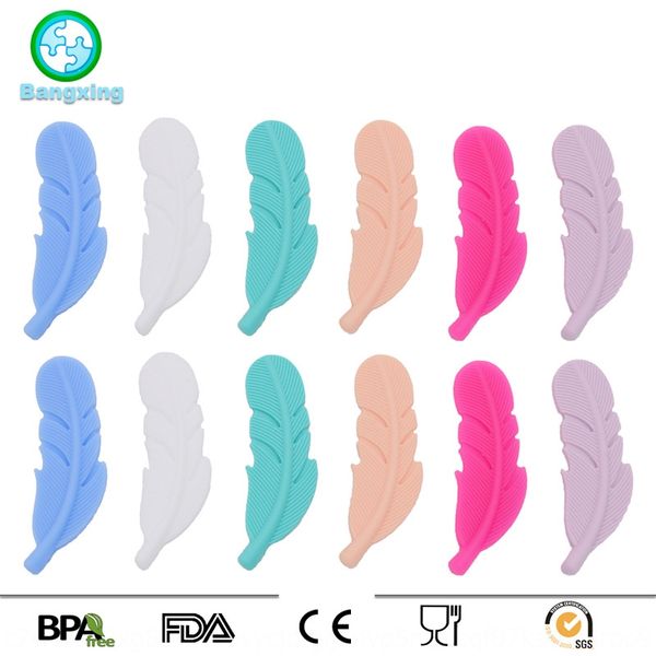

hfhy5 feather beads food grade pendant silicone silica gel silica gel silicone feather pendant chewing gum necklace nipple chain accessorie