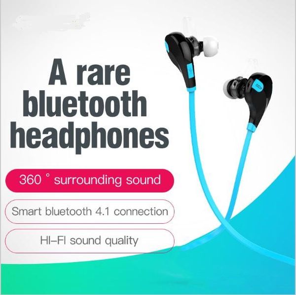 

portable neckband noise cancelling stereo headset sport in ear earphone earbuds microphone running qy7 wireless bluetooth 4.1 headphones dhl