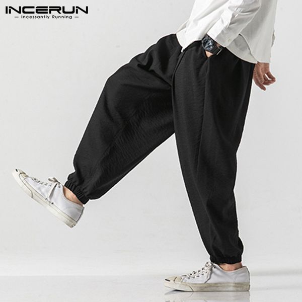 

incerun vintage drawstring joggers mens solid color pants fashion men loose harem pants retro hombre pantalones streetwear 5xl, Black