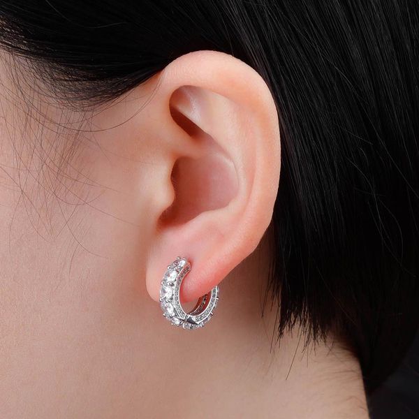 

hip hop hoop huggie earrings luxury bling zircon 18k gold rhodium plated copper circle men women stud earrings, Golden;silver
