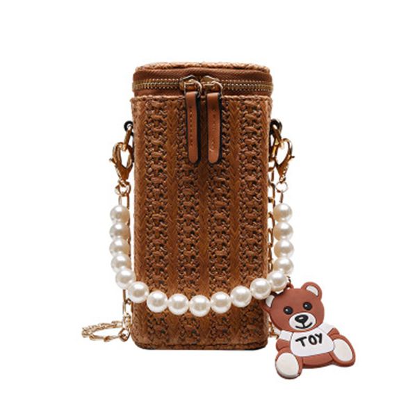 

mobile phone bag women's crossbody bag 2020 new straw holiday leisure pearl woven beach retro women shoulder