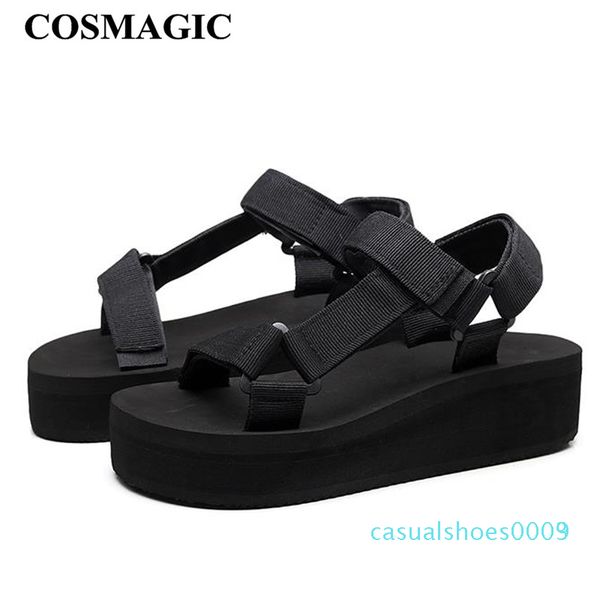

cosmagic мода женщины сандалии 2020 новый летний пляж клин пустяк hook loop black платформа sandalias чистка c09 c03