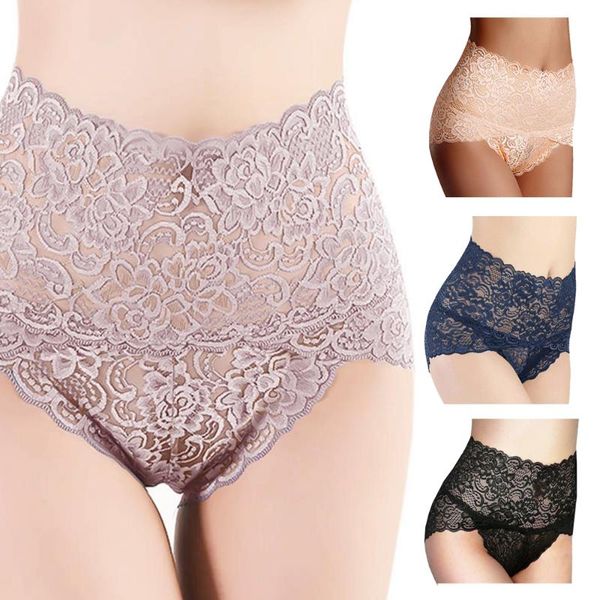 

breathable women black lace floral brief panties high waist knicker underwear plus size, Black;pink