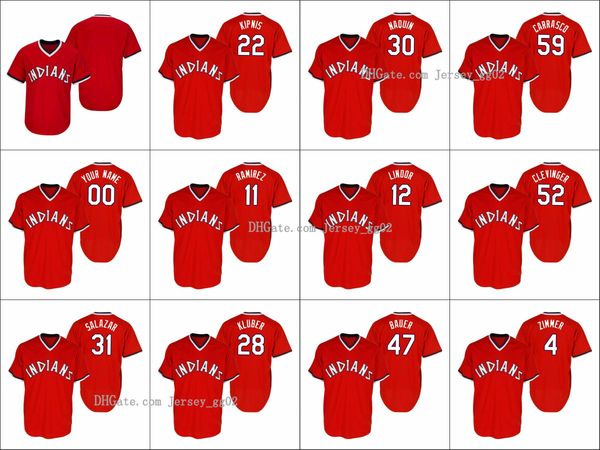 

cleveland indians men #22 jason kipnis 12 francisco lindor 31 danny salazar women youth red turn back the clock custom jersey, Black