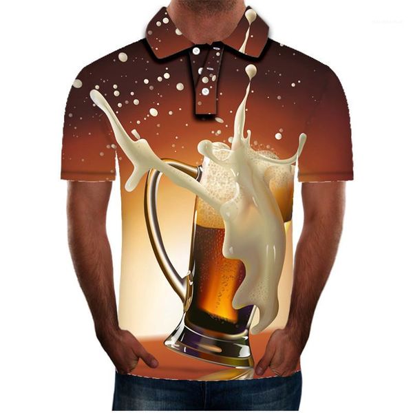 

tshirt fashion 3d cool beer print breathable mens polos casul lapel mens clothing summer men designer, White;black