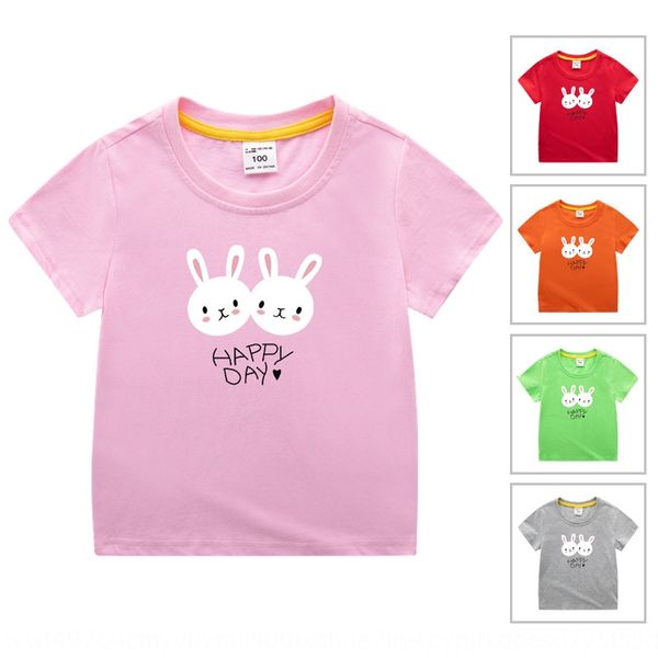 

лето новых мальчиков корейский стиль и девочек для детей fun белый кролик печататься вокруг шеи сыпучих детская футболка футболка хлопок, Blue