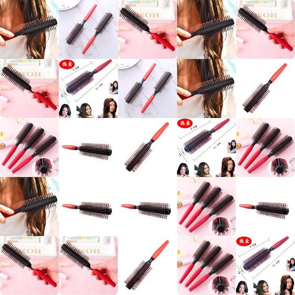 

1 pack comb hair brush hairdressing brushes curly plastic handle styling barber combo pocket long round holder good looking popular qzkqm, Silver