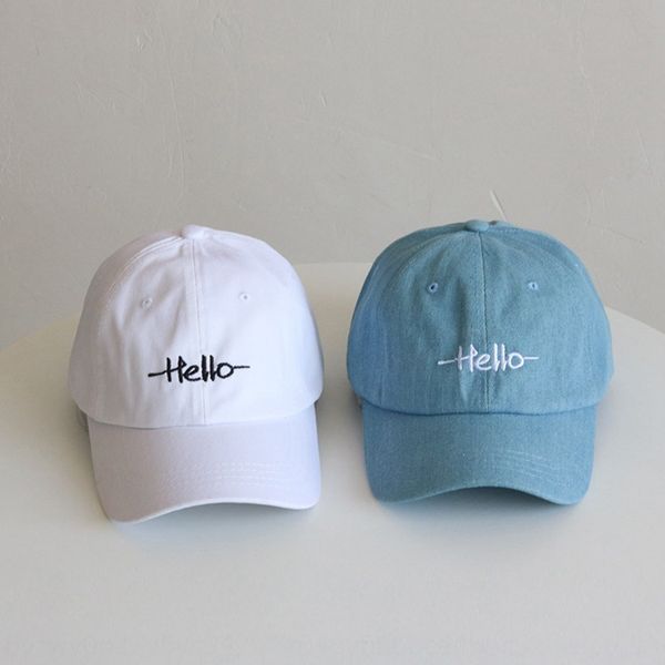 

hello embroidery simple baseball cap pure cotton baseball cap summer male and female students outdoor sunshade duck tongue hat tide, Blue;gray