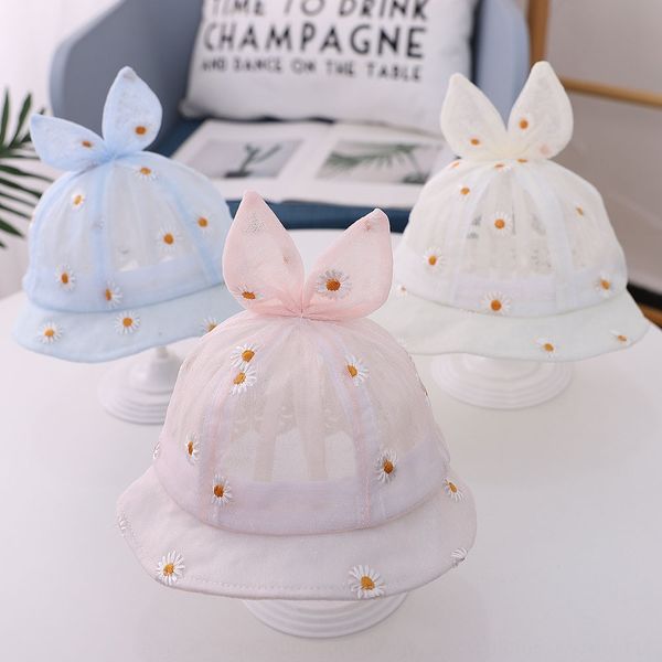 

bida children's double ear daisies baby full net fisherman breathable baby stereo sun summer new style bucket hat bucket hat, Blue;gray