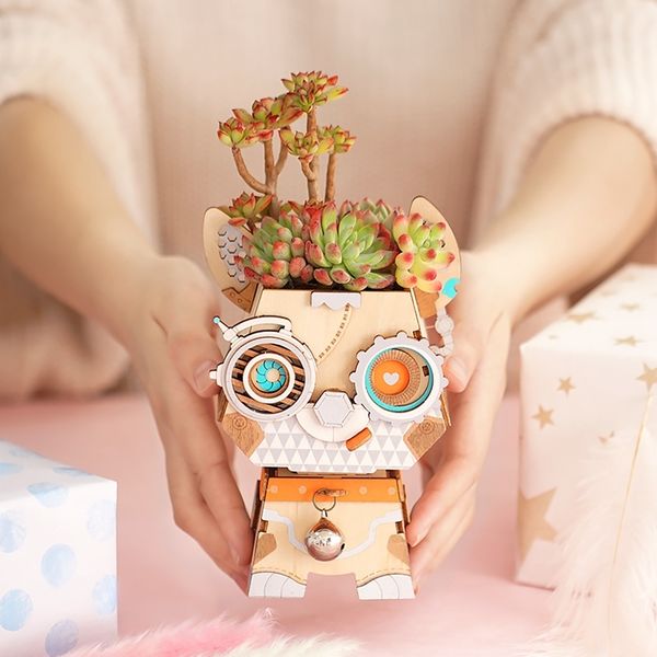

robotime children cute puppy flower pot 3d wooden puzzle game educational models & building kits toy hobbies ft742 y200414
