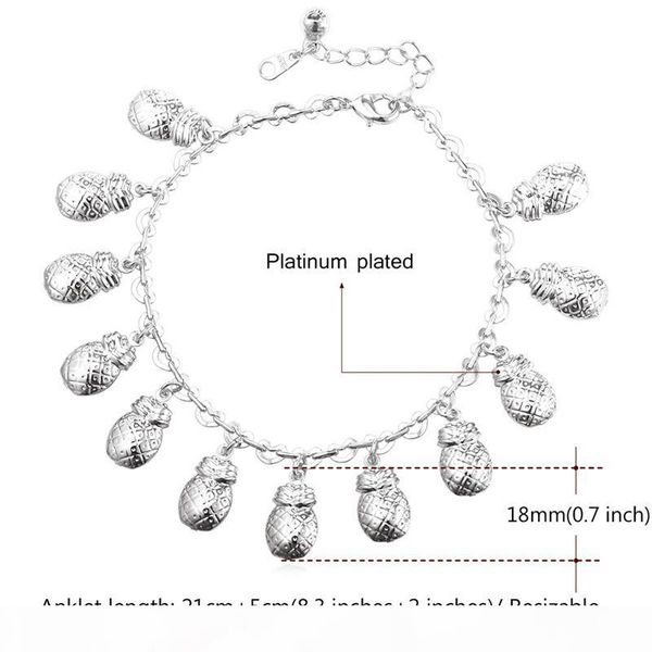 

new trendy 18k real gold platinum plated special design pineapples charm bracelet for women resizable kids ankle chain anklets, Red;blue