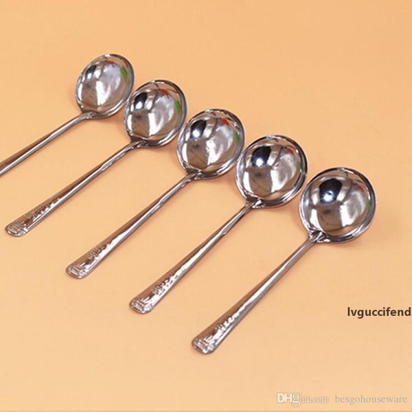 

wholesale 100pcs/lot stainless steel spoon eco-friendly simplicity kitchen tableware stainless steel printed handle soup spoon bh0793 tqq
