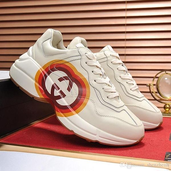 

new arrival men 's rhyton leather sneaker with print men 's shoes autumn and winter luxury vintage footwears fashion casual plus, Black