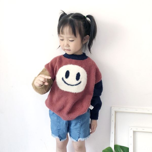 

onj3g 2020 spring and clothing sweater autumn new korean style children's wear hd children's smiley face color matching sweater gi, Blue