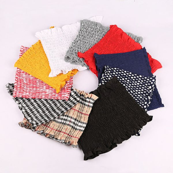 

2020 summer ruched tube women sleeveless tank strapless camis crop wrap elastic seamless bandeau ruched femme red plaid, White