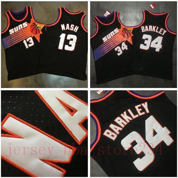 

men phoenix suns 13 steve nash charles 34 barkley mitchell & ness black 1992-93 1996-97 hardwoods classics swingman jersey, Black;red