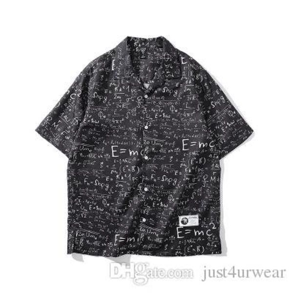

mens summer relativity print thin casual shirts loose breathable short sleeve male fashion turn-down collar clothing, White;black