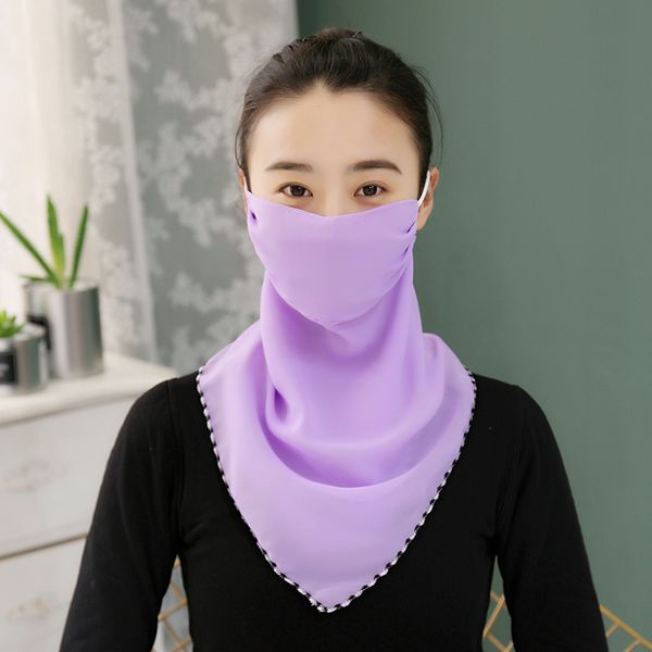 

new sunscreen mask neck protection full covering chiffon triangle scarf thin summer breathable silk scarf outdoor riding, Blue;gray