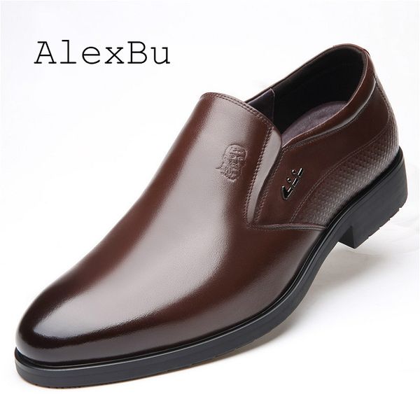 

alexbu dress men's shoes leather classic fashion luxury men shoes formal wedding loafers male casual comfortable quality, Black