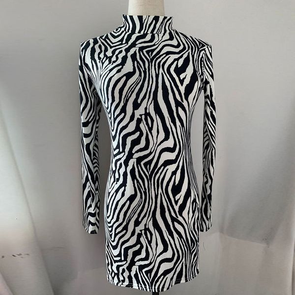 

women zebra stripes dress fashion boho ladies long sleeve turtleneck pencil mini dresses femme vestidos clothing party outwear, Black;gray
