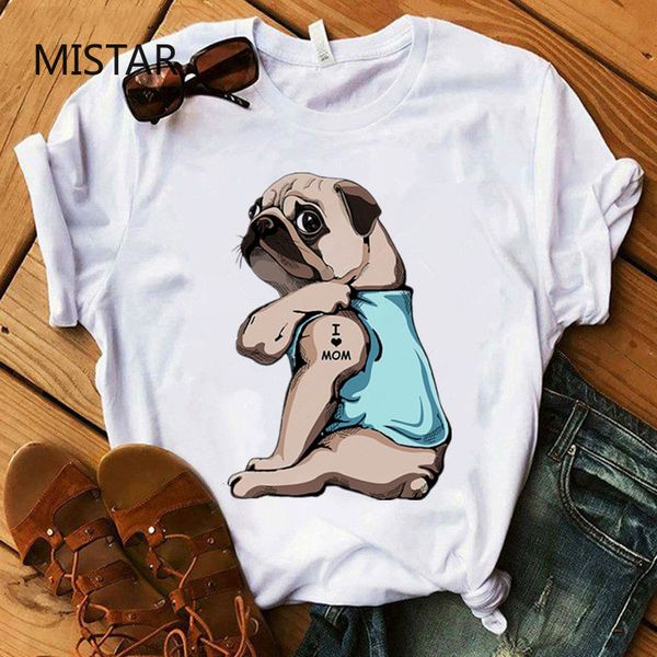 

pug i love mom printing funny t shirt women casual white harajuku dog t-shirt short sleeve graphic tee women clothes