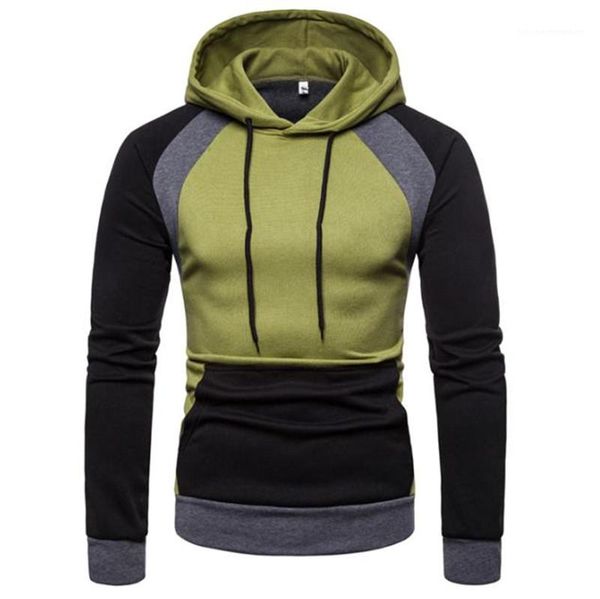 

autumn winter mens hoodies thick fashion patchwork color long sleeve hooded man sweatshirts casual homme clothes, Black