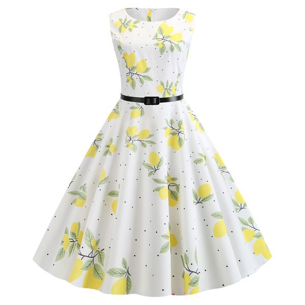 

2020 floral print vintage sleeveless summer dress women party dress 60s 50s rockabilly casual beachwear dresses plus size, Black;gray