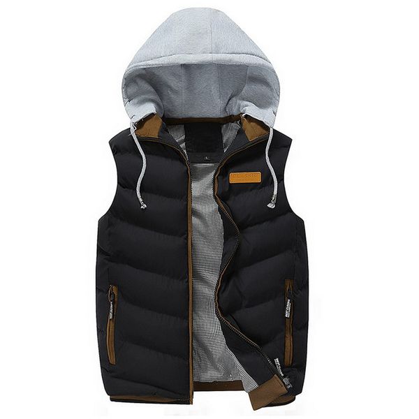 

men vest winter fashion men's sleeveless hooded vest chaleco hombre male cotton-padded waistcoat jacket and coat warm gilet, Black;white