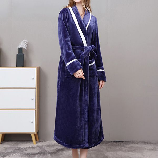 

women bathrobe winter plush lengthened shawl home clothes long sleeved robe coat lace-up knitted cardigan bathrobe, Black;red
