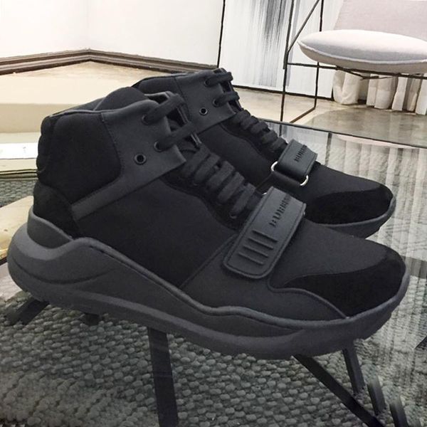 

breathable mens boots comfortable luxury shoes vintage check cotton sneakers zapatos de moda para hombre sports high casual men shoes, Black