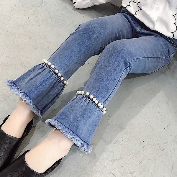 

2483d girls' jeans 2019 autumn clothes trumpet for children jeans middle-aged and big children's fashion trumpet little girl, Blue