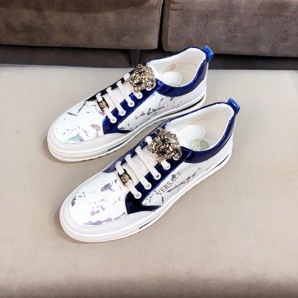 

2020c new high-end men's leather print youth low-casual tide shoes, high-quality fashionable outdoor sports shoes, size: 38-45, Black