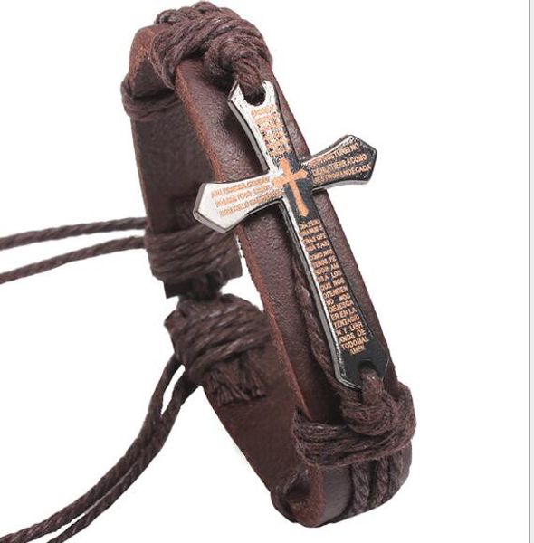 

крест библия charm плетеный кожаный браслет для мужчин женщин wrap ювелирных изделий ручной работы черного vintage кожаных браслет регулируе, Golden;silver