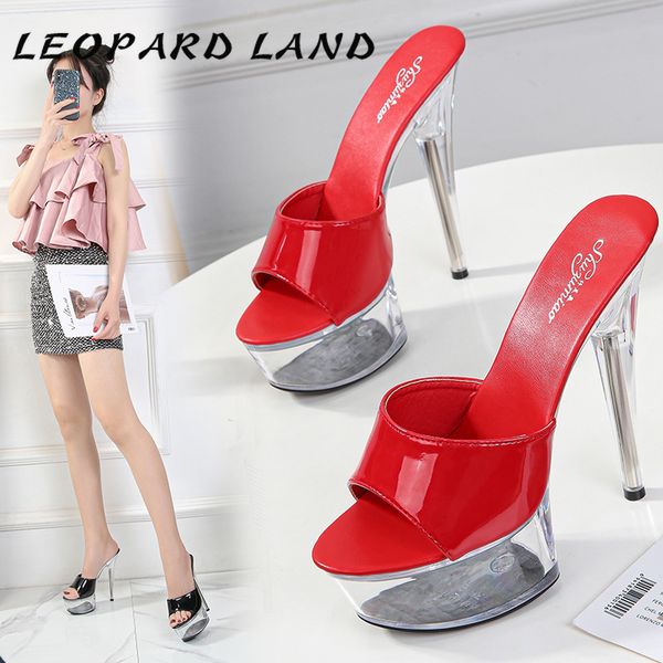 

leopard land patent leather extra high heels, thin heels, waterproof platform, super high sandals, women's summer lfd, Black