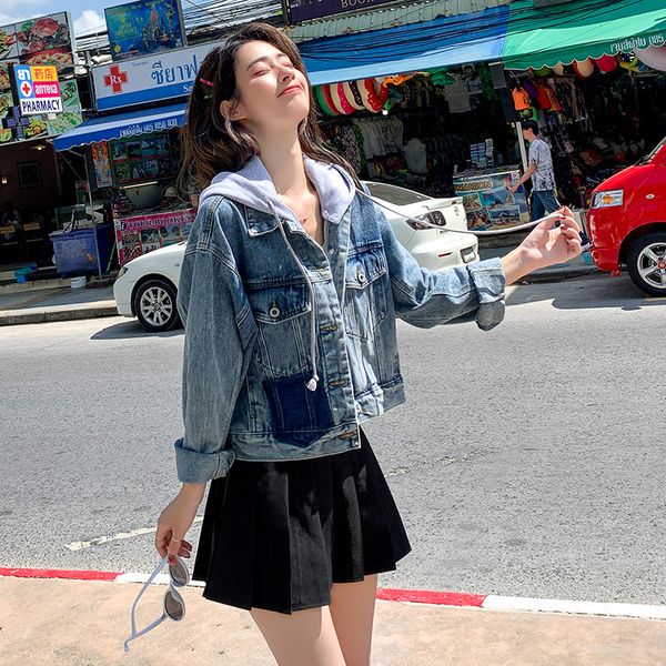 

women's jackets denim jacket fall 2021 real ss trend fashion hooded casual loose thin comfortable, Black;brown