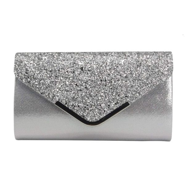 

women glittered envelope clutch purse evening bag lustrous party handbag shiny shoulder bag silver