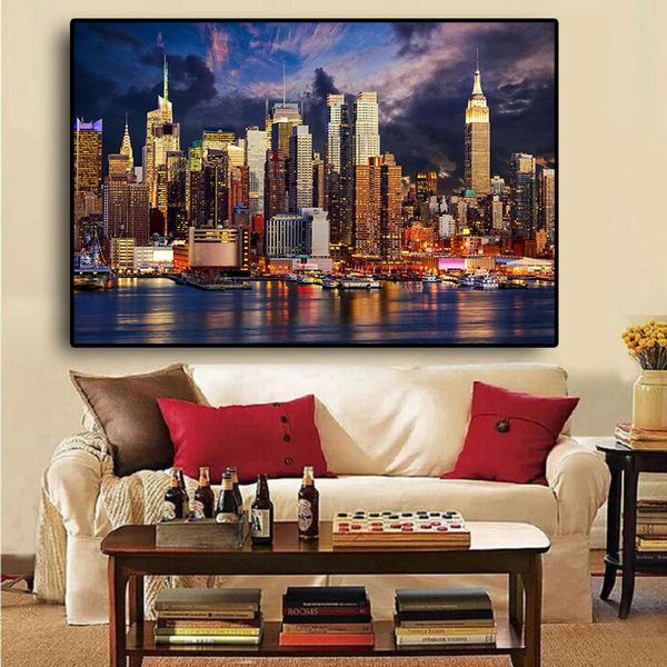 

Sunset Cloud New York City Manhattan Building Posters Wall Art Pictures Painting Wall Art for Living Room Home Decor (No Frame)