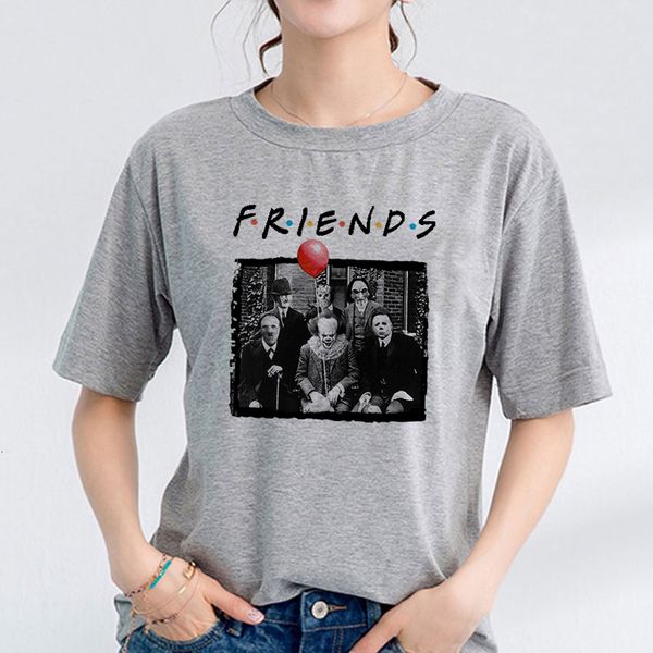 

halloween horror character friends tv show michael myers jason print t shirt women fashion large size loose joker horror top, White