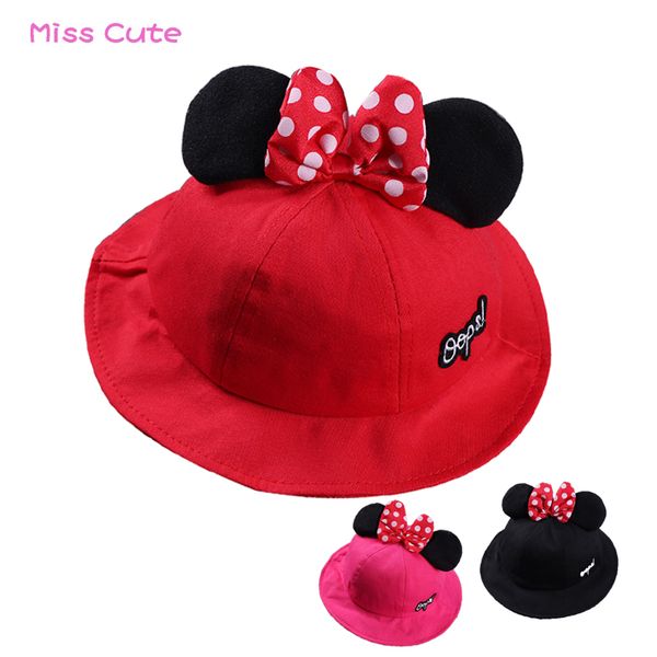 

2020 cartoon baby sun hat cute dot ears big bow baby cap hat kids cotton fisherman summer girls boys visor sun, Yellow