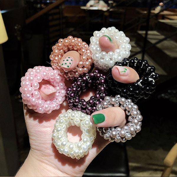 

new women colorful pearl elastic hair bands hair accessories for girls ponytail holder rubber bands scrunchies fashion headbands